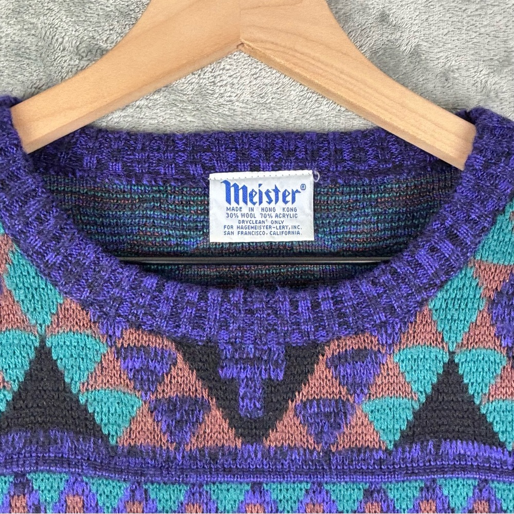 Vintage Meister Ski Sweater XL 80s 90s Geometric Aztec Pullover Wool Blend‎ - Picture 7 of 11